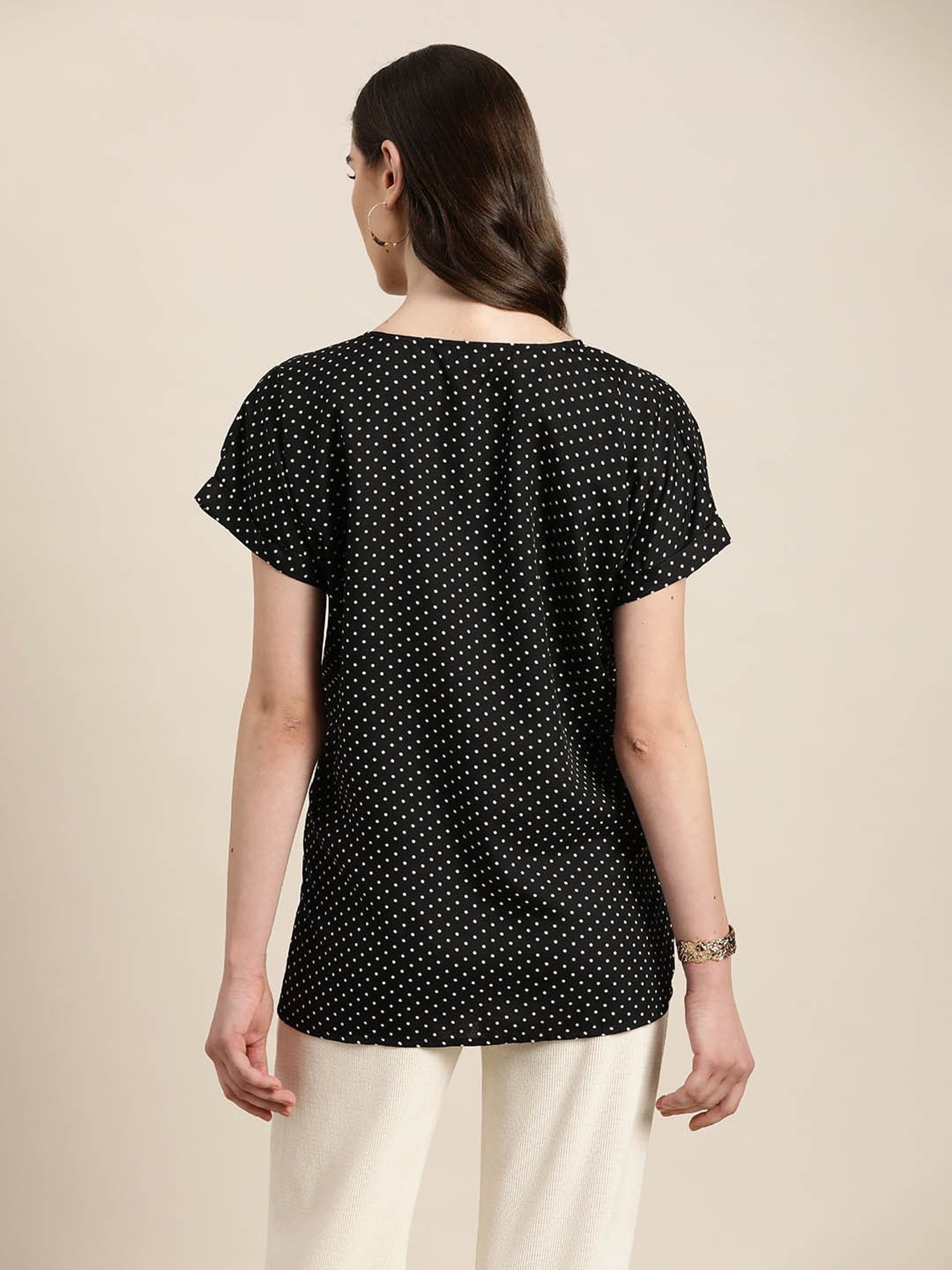 Qurvii Black Polka Dot Print Top