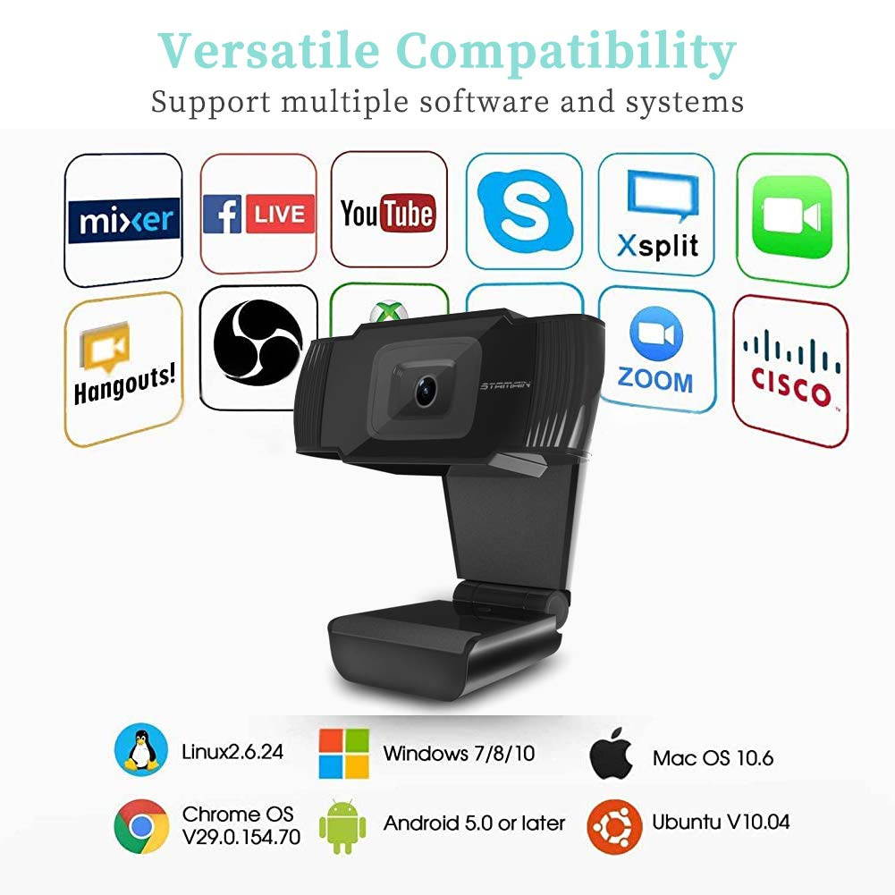 Webcam with Microphone 1080p HD,Auto Focus Plug & Play USB Webcam with Built-in Noise Reduction Microphone,Rotatable Laptop Computer Camera Web Cam for Video Calling Recording Conferencing