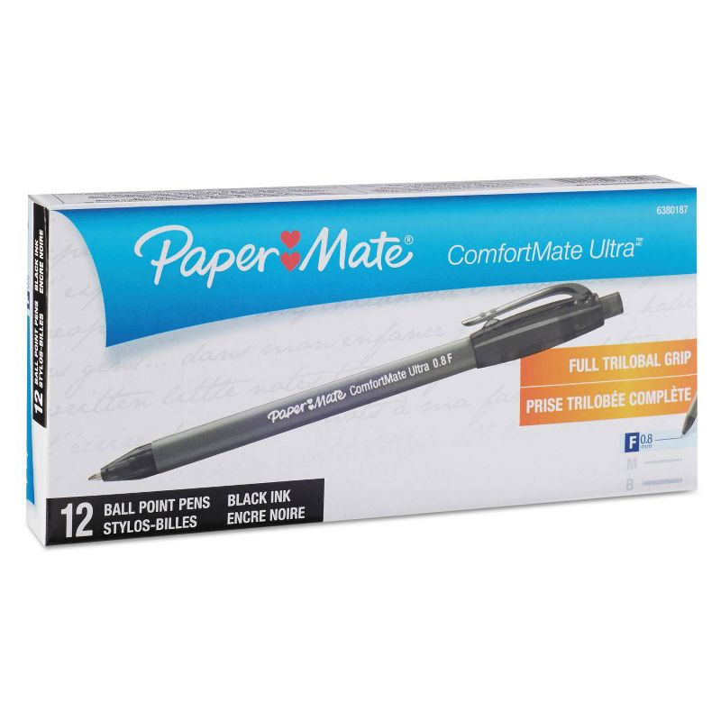 Paper Mate ComfortMate Ultra 12pk Ballpoint Retractable Pens Fine - Black Ink