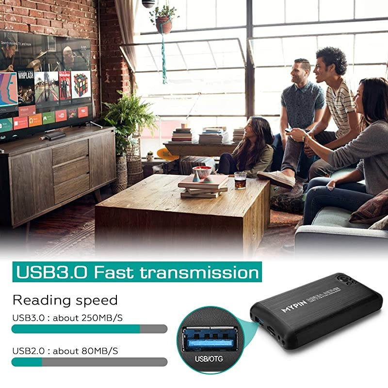 USB3.0 HDMI Media Player Support 2.5" SATA HDD with HDMI/AV/Coaxial Output, Portable MP4 Player for Videos / Music / Photos from USB Drive / SD Card / Internal or External HDD