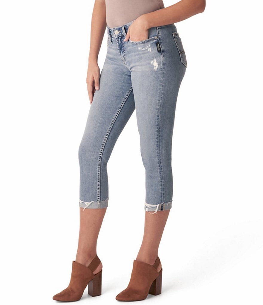 Silver Jeans Co. Suki Frayed Hem Rolled Cuff Capri Jeans