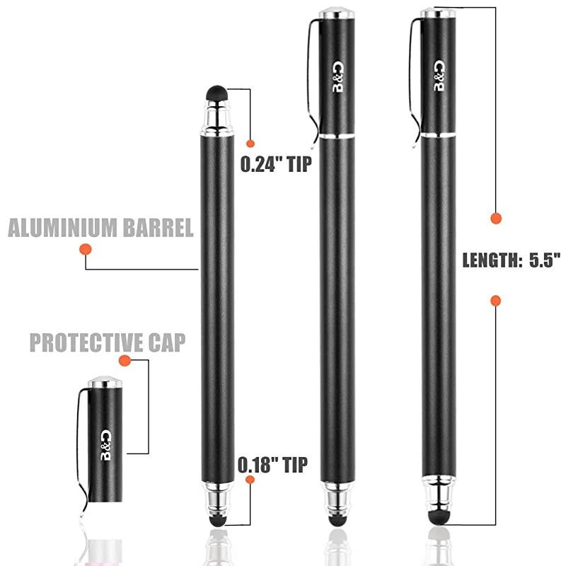 Capacitive Stylus / Styli 2-in-1 Universal Touch Screen Pen for All Touch Screen Tablets / Cell Phones with 20 Extra Replaceable Soft Rubber Tips (4 Pieces, Black/Blue/Purple/Green)