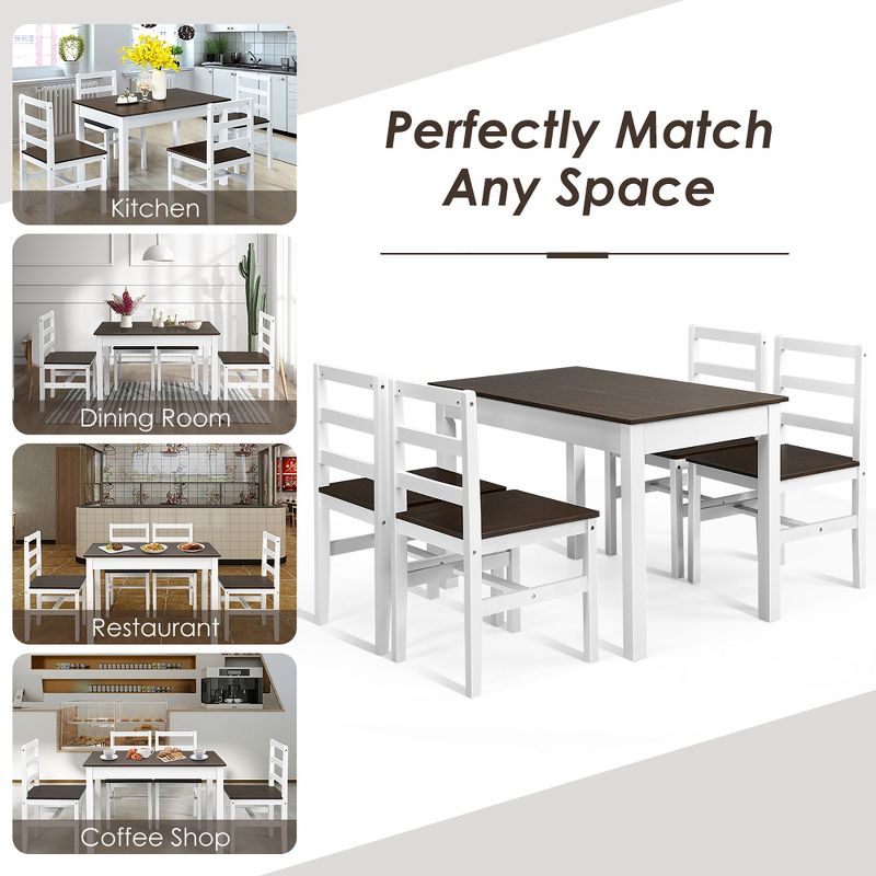 Costway 5pcs Dining Set Solid Wood Compact Kitchen Table & 4 Chairs Modern