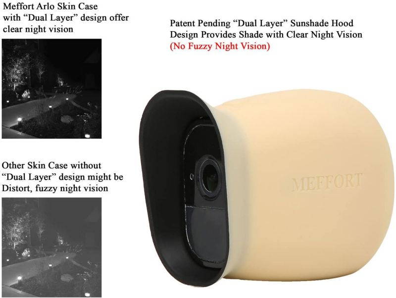 Silicone Case Skin with Dual Layer Sunshade Design, Clear (Not Fuzzy) Night Vision - Sun Glare UV Weather Protection Cover for Arlo Pro & Arlo Pro 2 Smart Security Camera, 3 Pack (Beige)