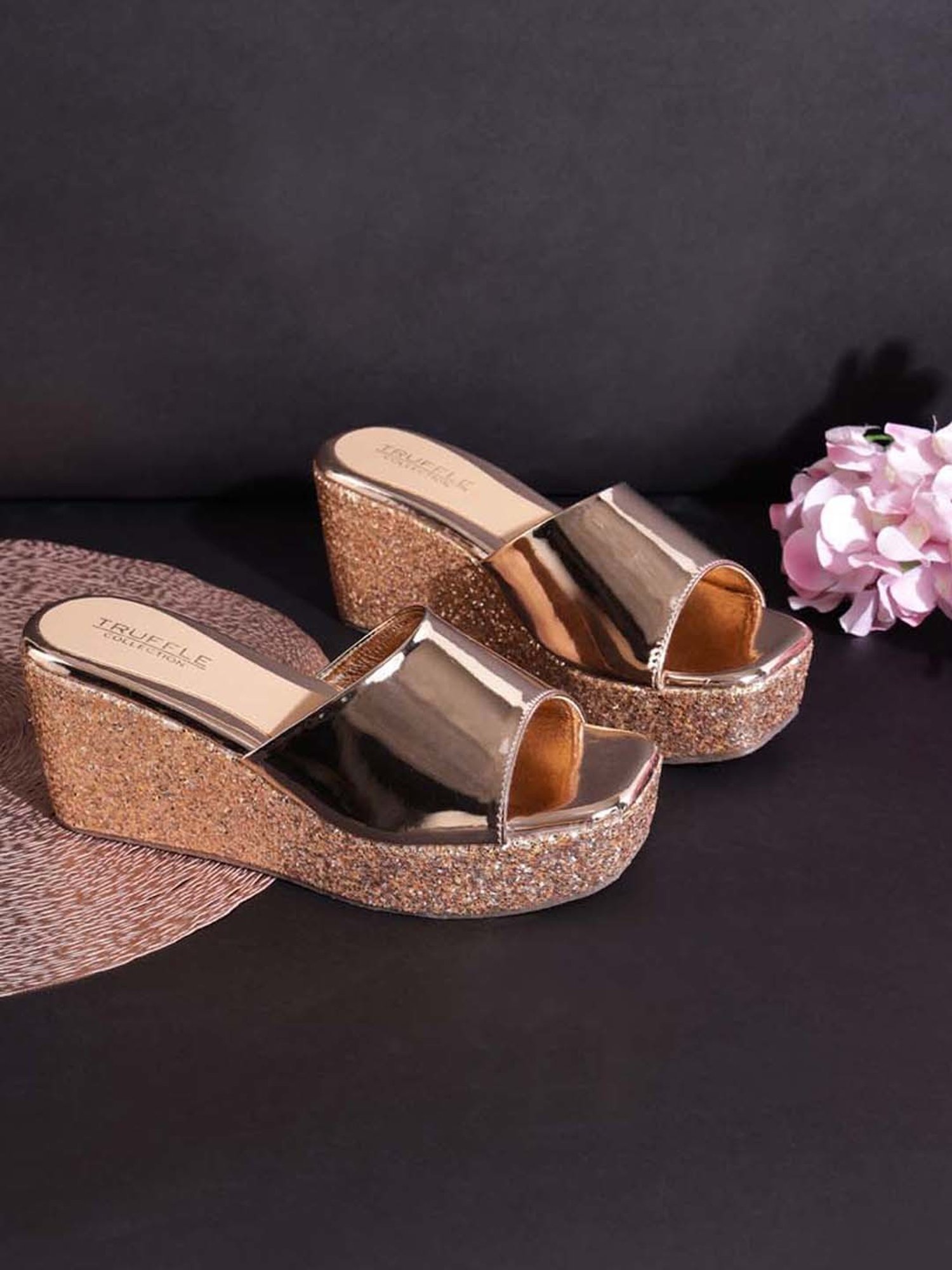 Truffle Collection Women's Rose Gold Casual Wedges