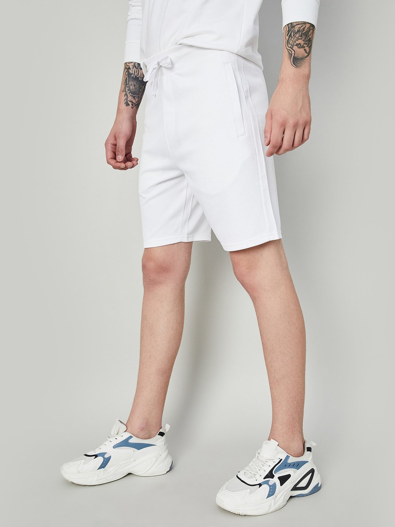 Adidas White Regular Fit Striped Sports Shorts