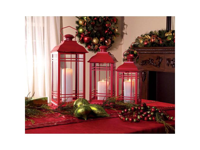 Melrose Set of 3 Matte Red Mission Style Glass Pillar Candle Lanterns 21.5"