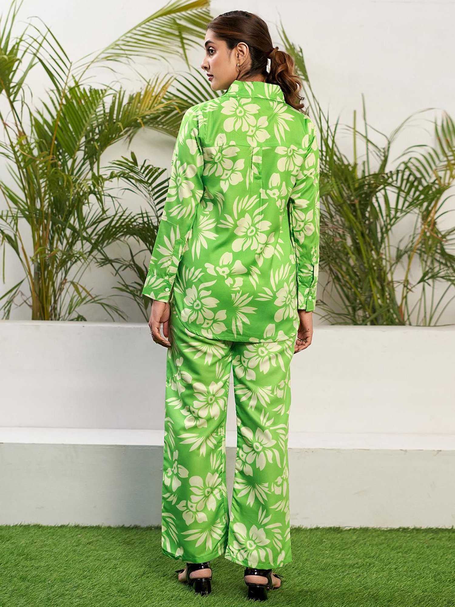 SELVIA Lime Green Floral Print Co-Ord Set