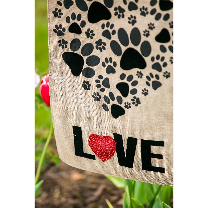 Evergreen Flag Paw Prints Heart Garden Burlap Flag