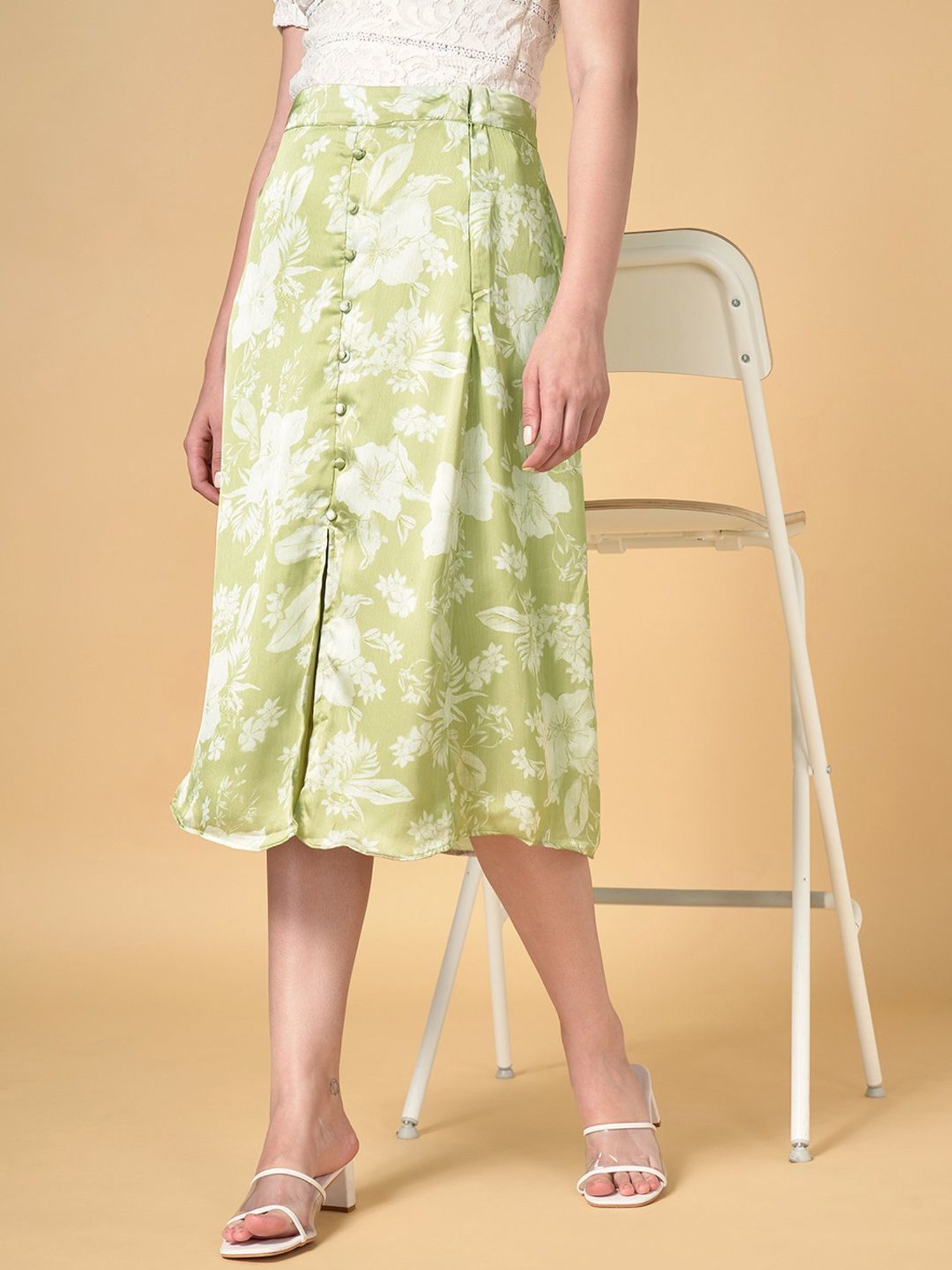 Honey by Pantaloons Green Floral Print A-Line Skirt