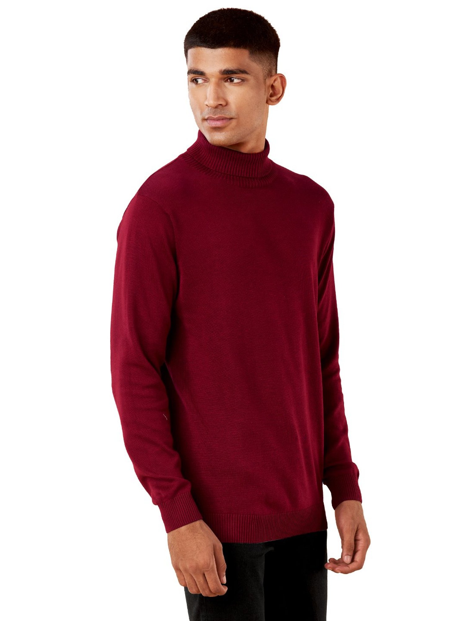 The Souled Store Maroon Regular Fit High Neck Sweater