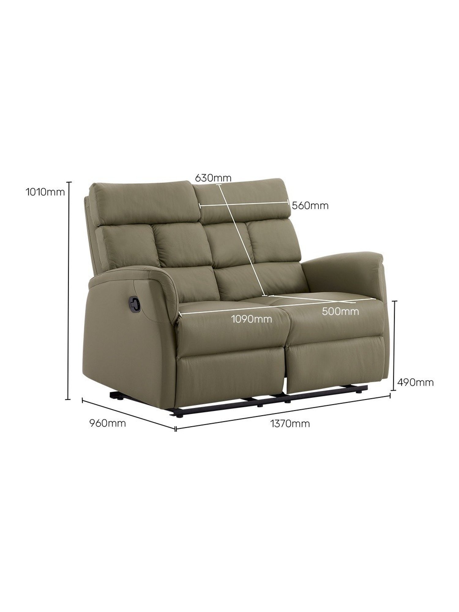 Durian Amanda Olive Green Leather 2 Seater Reclining Sofa