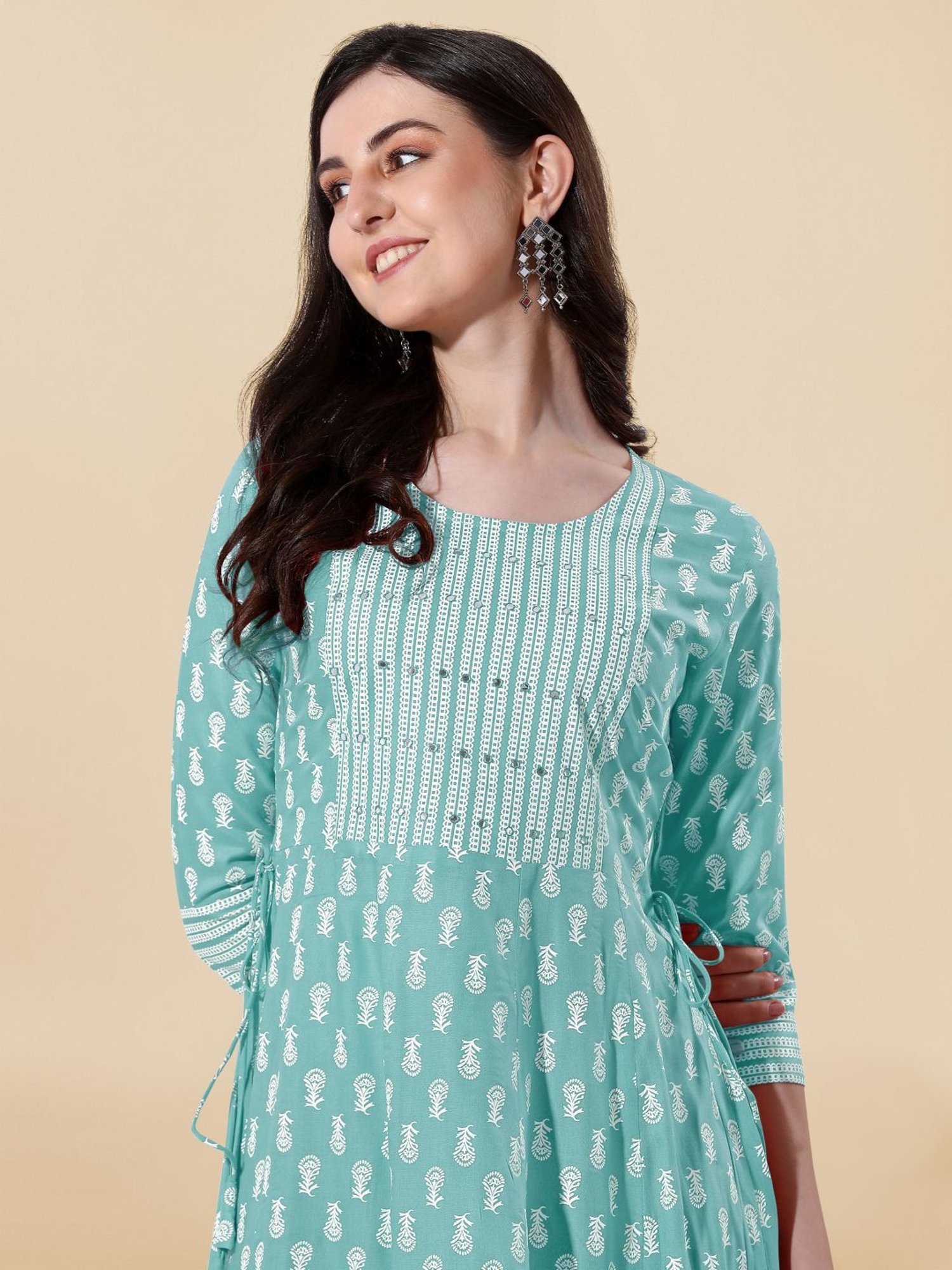 MIRCHI FASHION Green Embroidered A-Line Dress