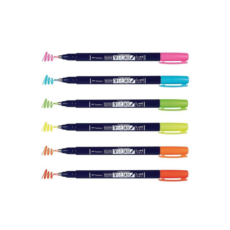 Tombow 6ct Fudenosuke Brush Pens - Neon