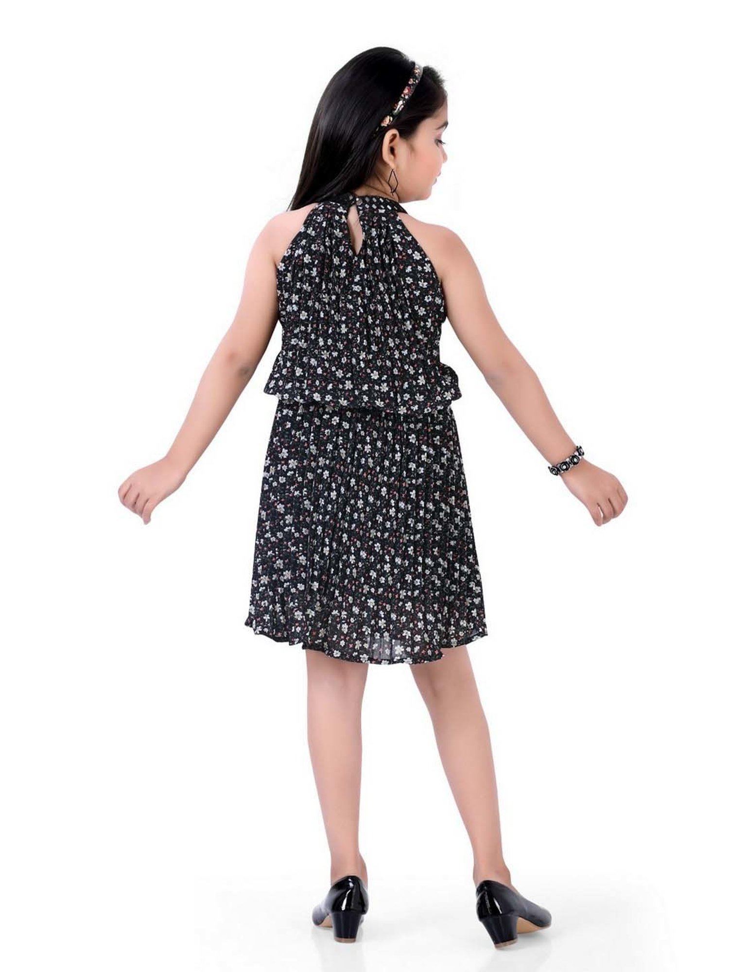 poplins Kids Black Cotton Floral Print Dress