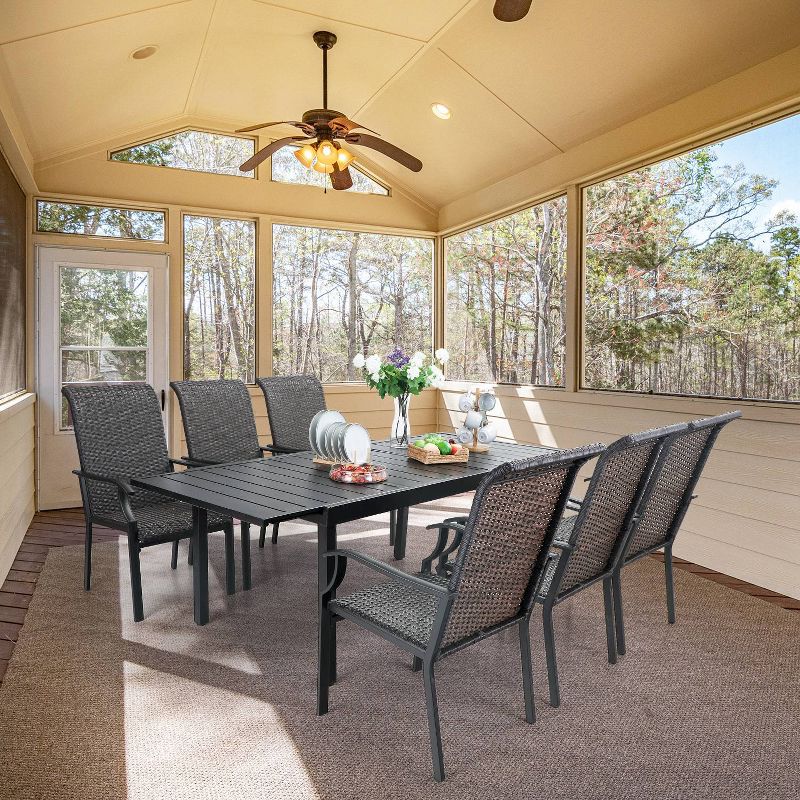 7pc Patio Dining Set with Rattan Arm Chairs & Rectangle Concertina Steel Table - Captiva Designs