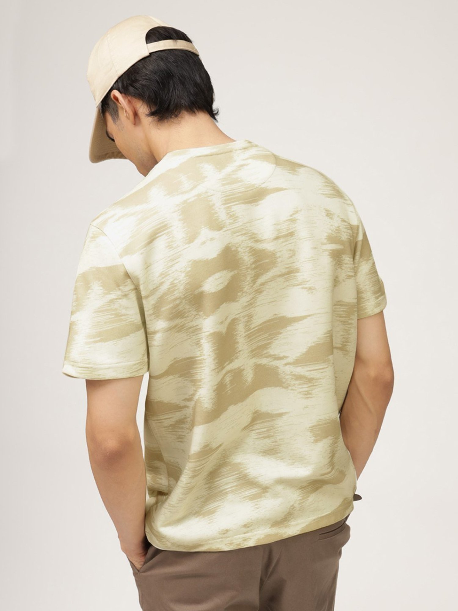 Andamen Khaki Cotton Regular Fit Printed T-Shirt