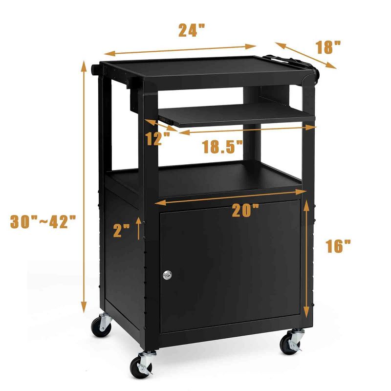 Costway Mobile Steel AV Presentation Cart Adjustable Height w/ Locked Cabinet & Keyboard