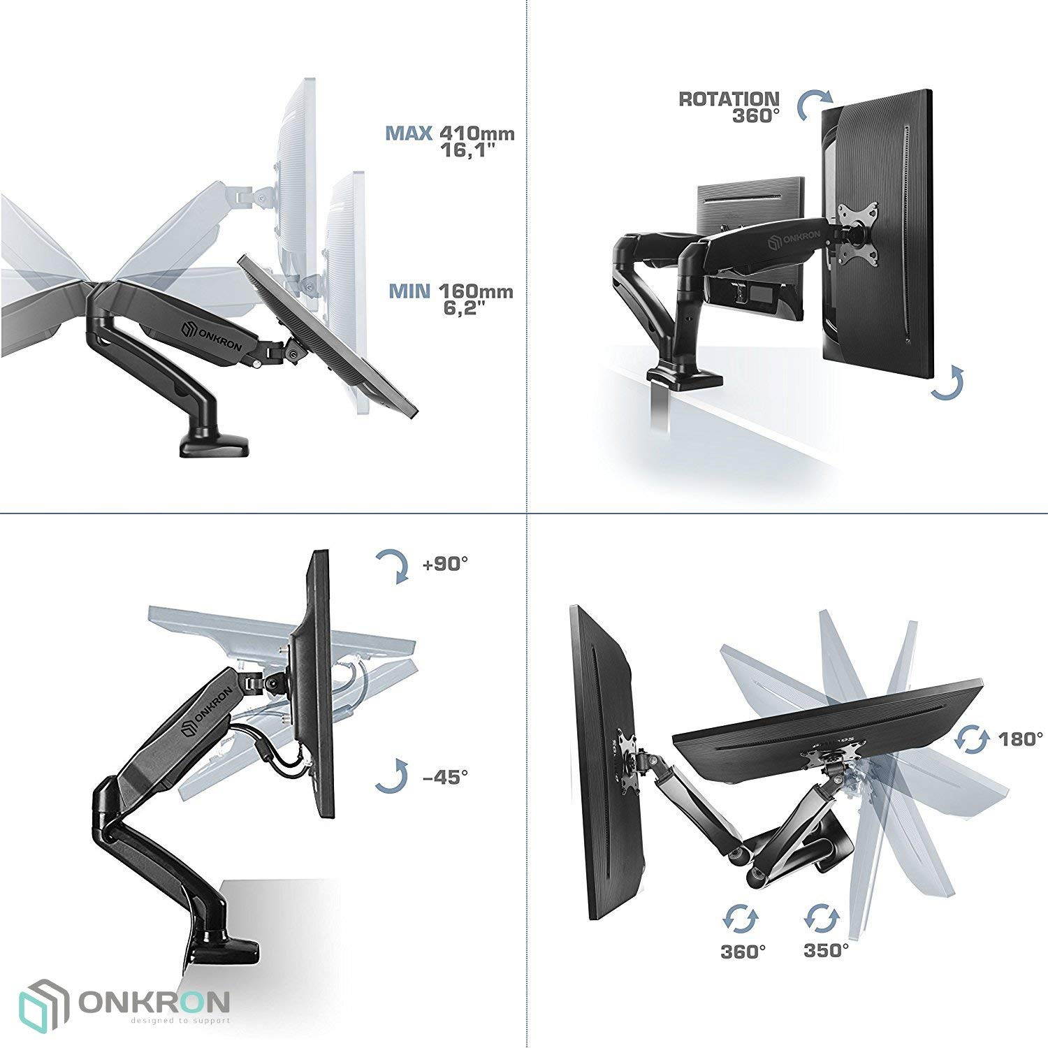 ONKRON Dual Monitor Desk Mount for 13 to 27-Inch LCD LED Computer TV Screens up to 14.3 lbs G160