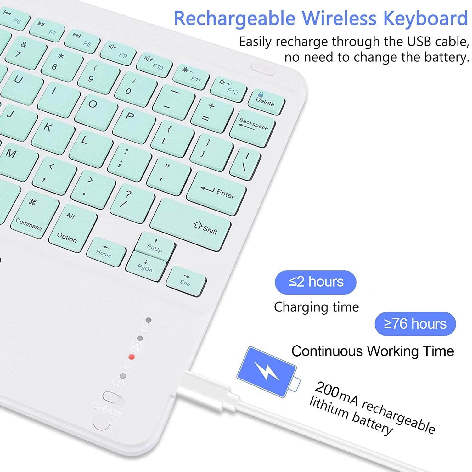 Universal Wireless Bluetooth Keyboard, Mobile Phone Computer Keyboard with Touch Rechargeable, Ultra-Thin, Bluetooth 3.0 Connection, Compatible with Windows, iOS, Android(Green)