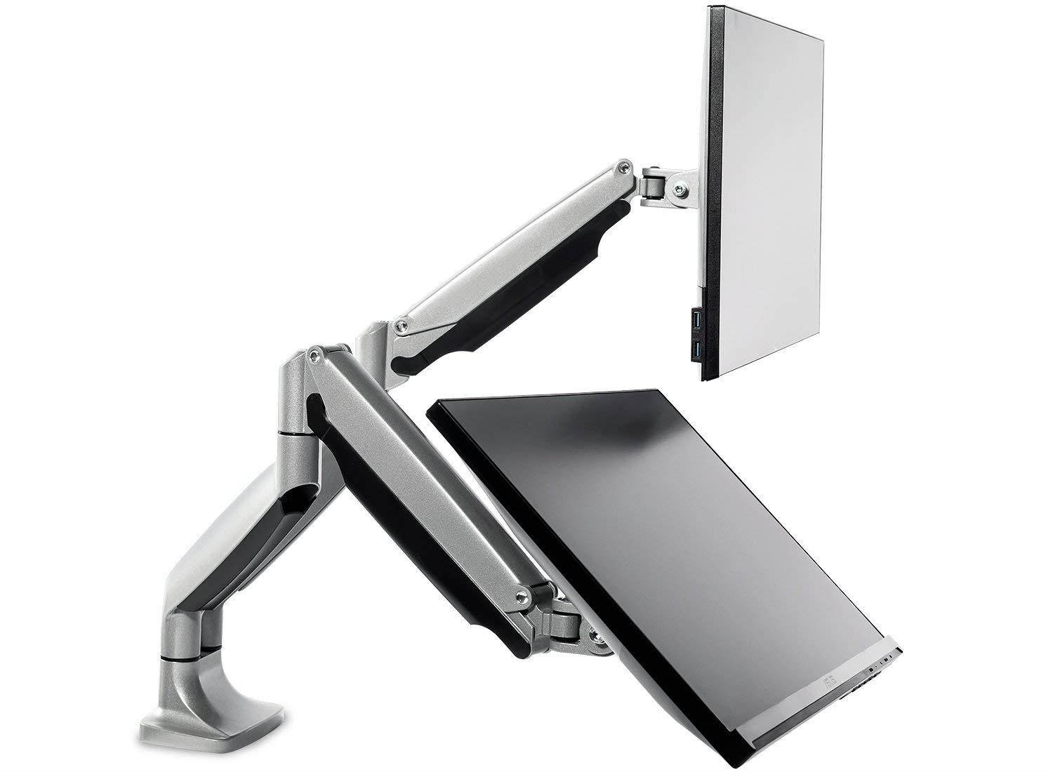 EleTab Dual Monitor Mount Stand Full Motion Swivel Fits for 2 Computer Screens 13" to 32" Gas Spring LCD Arm
