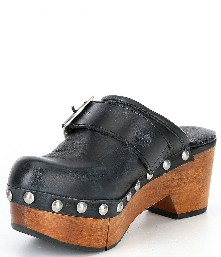 Free People Culver City Leather Studded Buckled Strap Clogs
