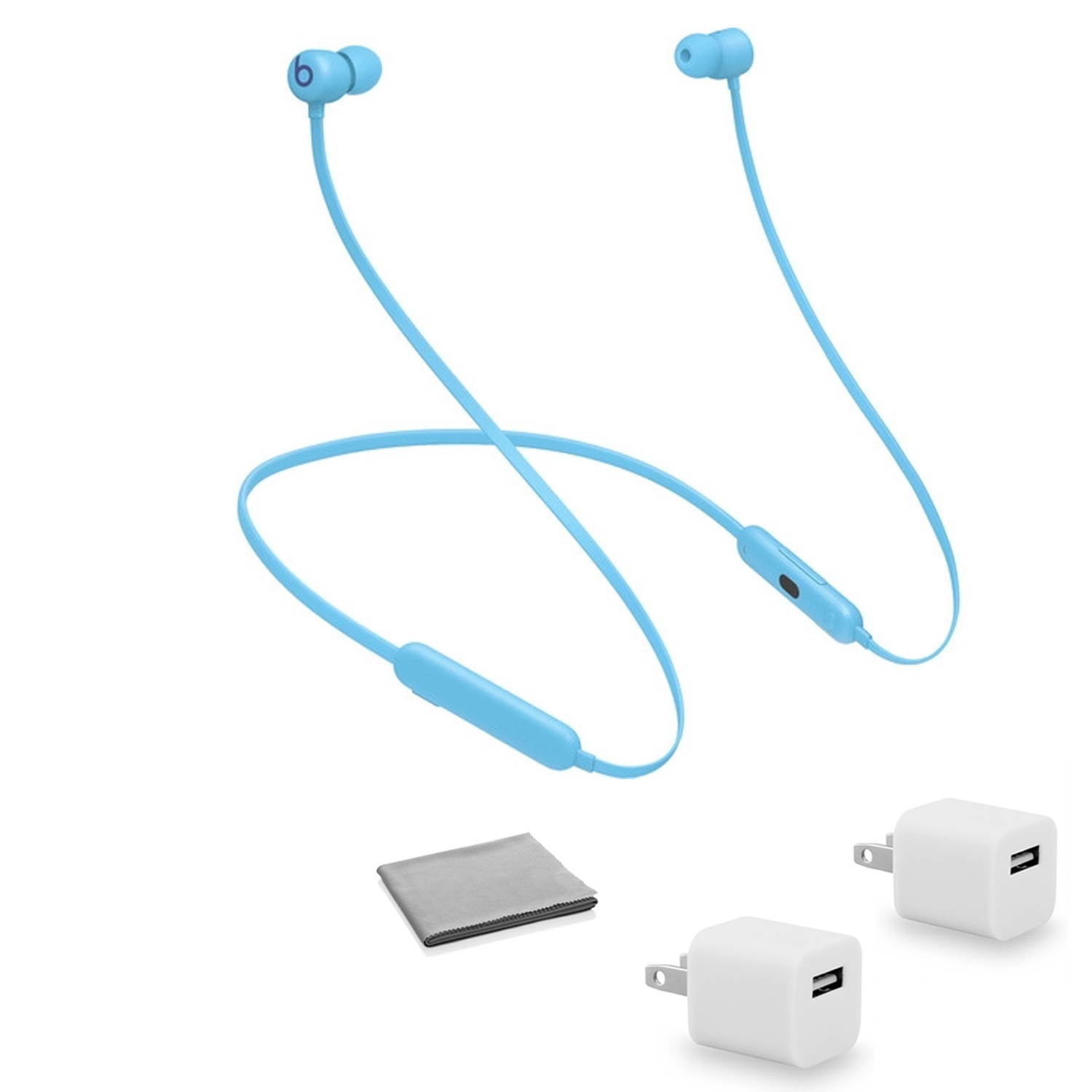 Beats by Dr. Dre Beats Flex Wireless In-Ear Headphones (Flame Blue) MYMG2LL/A with 2x Universal USB Wall Adapter Cubes + More