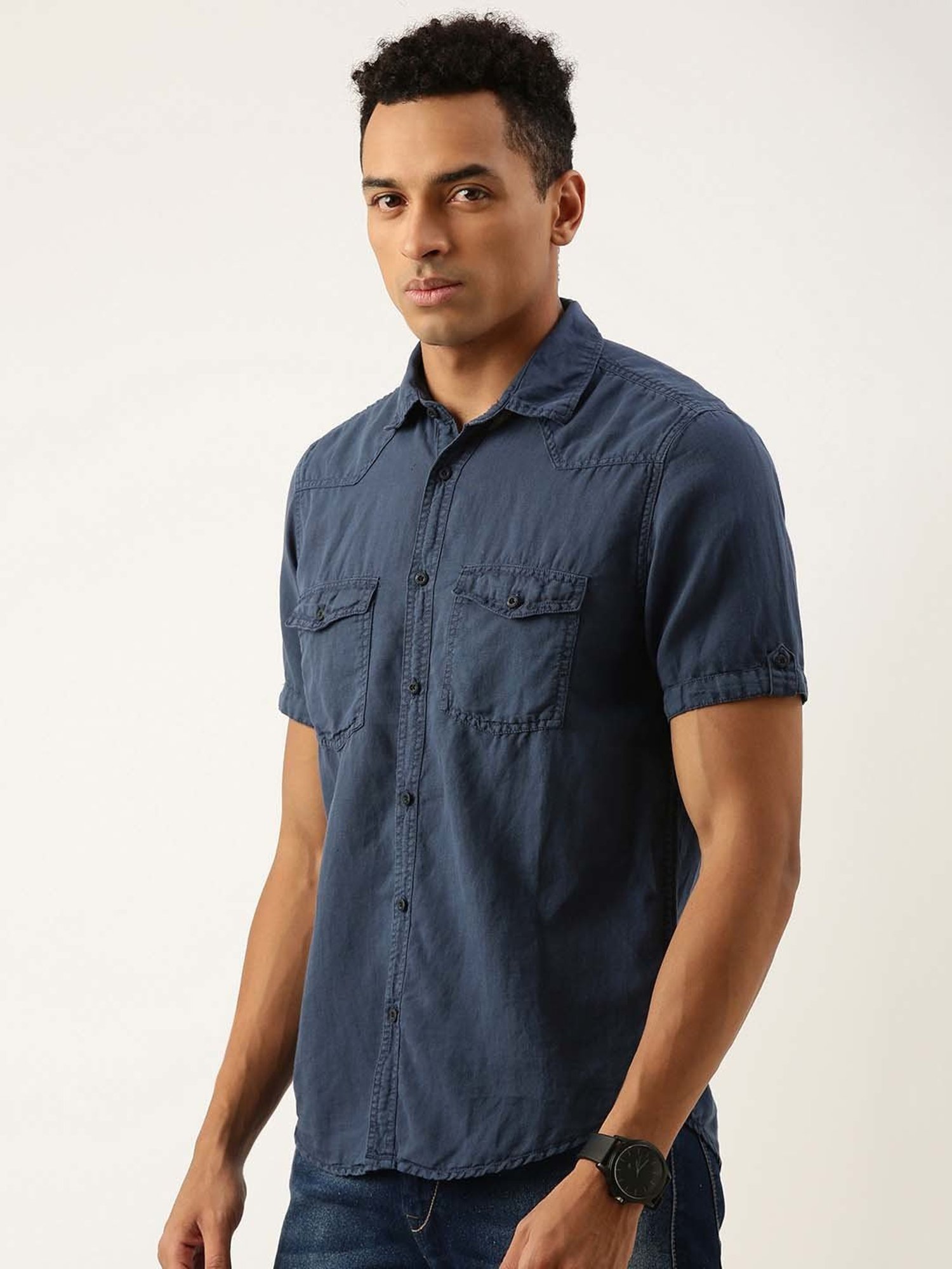 Bene Kleed Blue Regular Fit Cotton Linen Shirt