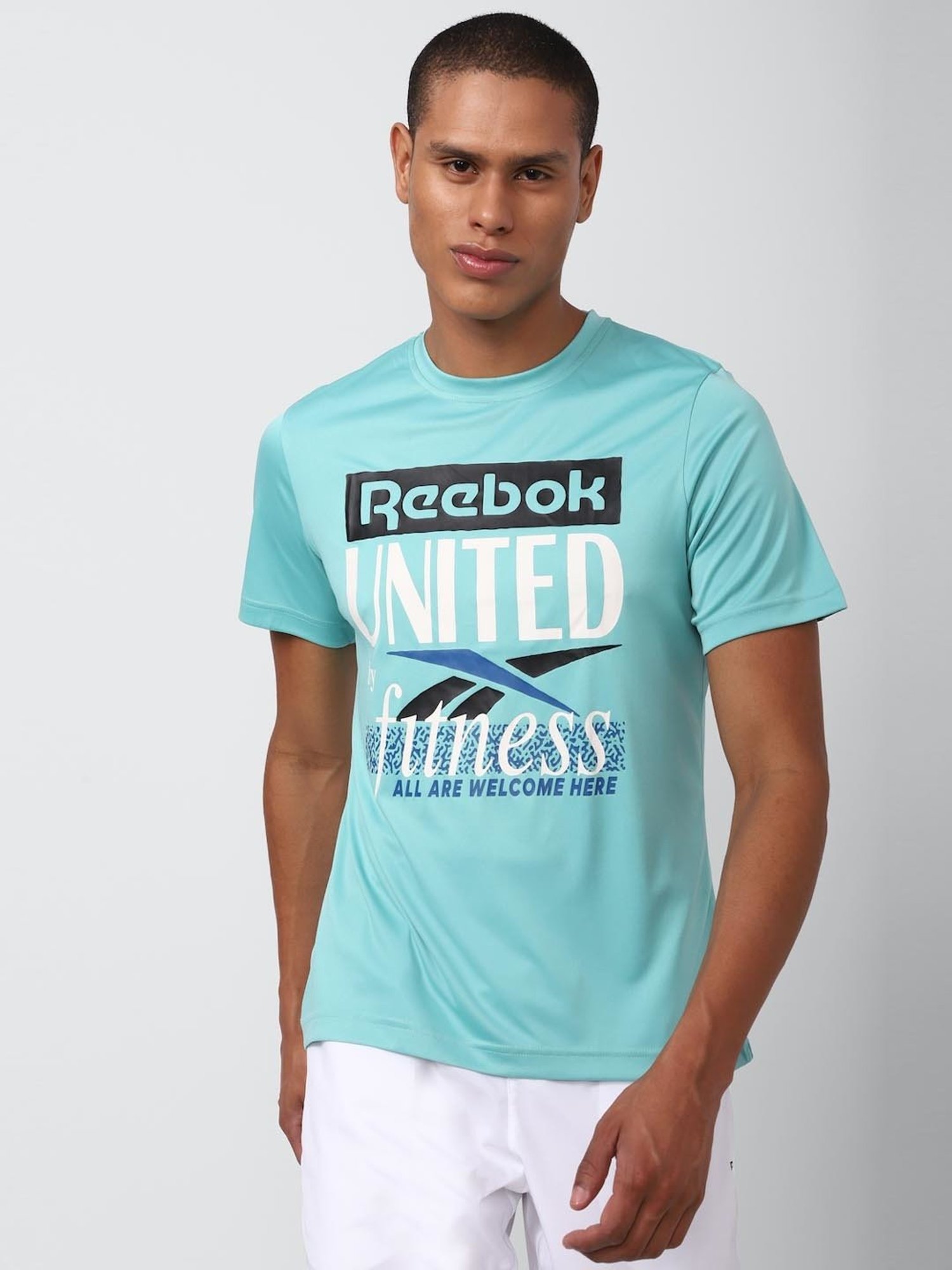 Reebok Blue Slim Fit Printed T-Shirt