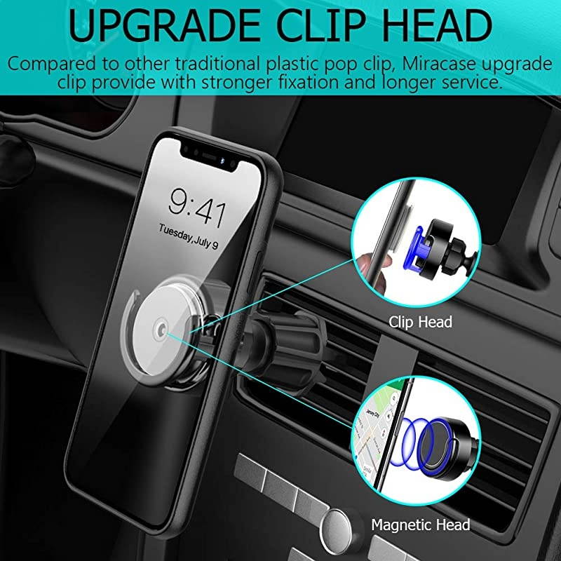 Clip Car Phone Mount  Upgrade 2 in 1 Magnetic Air Vent Phone Holder for Car Designed for Cell Phone Compatible with iPhone X Xs Max XR 8 Plus 7 Plus Galaxy S20 S10 S9 Google