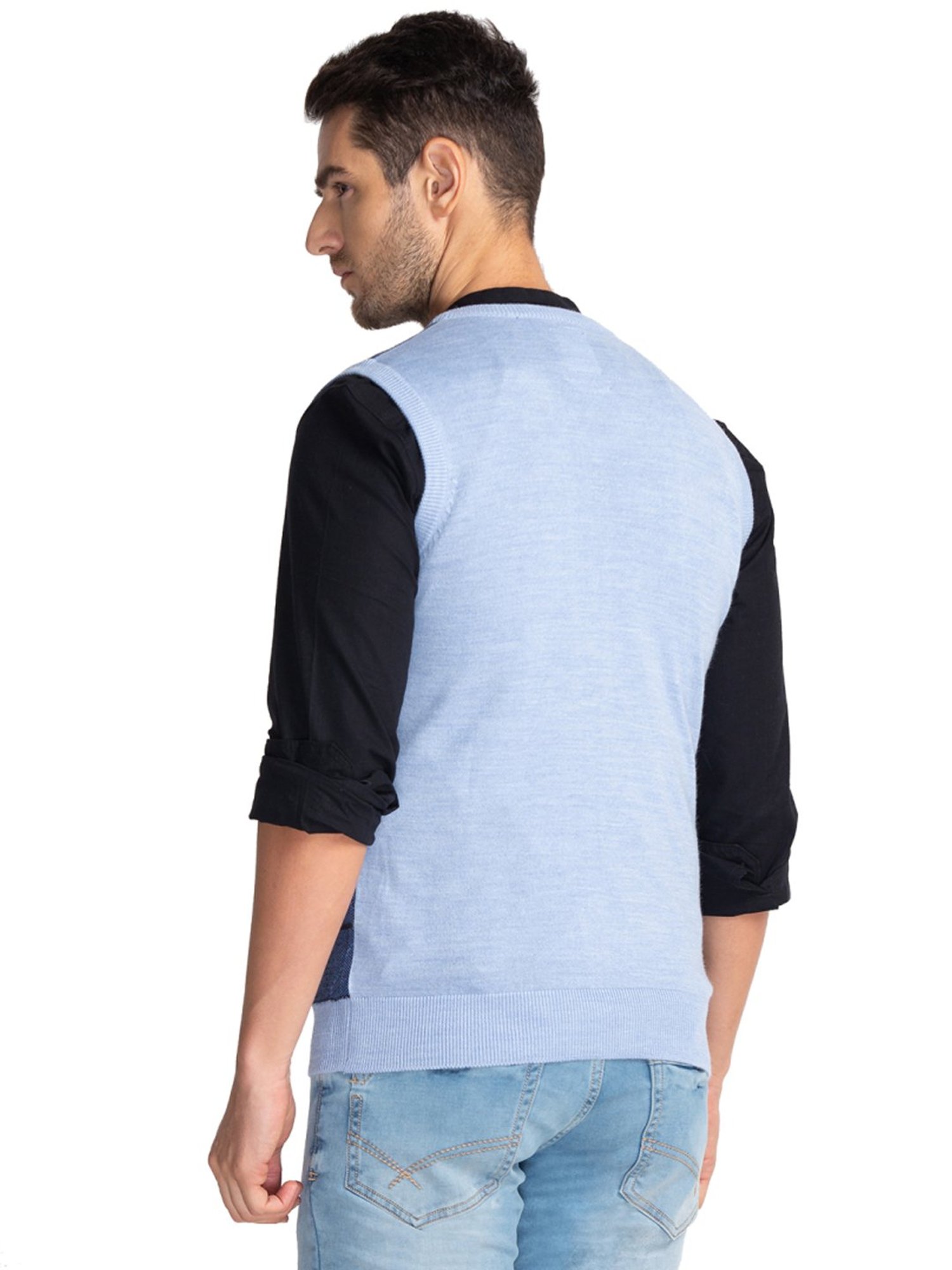 Parx Blue Regular Fit Argyle Sweaters