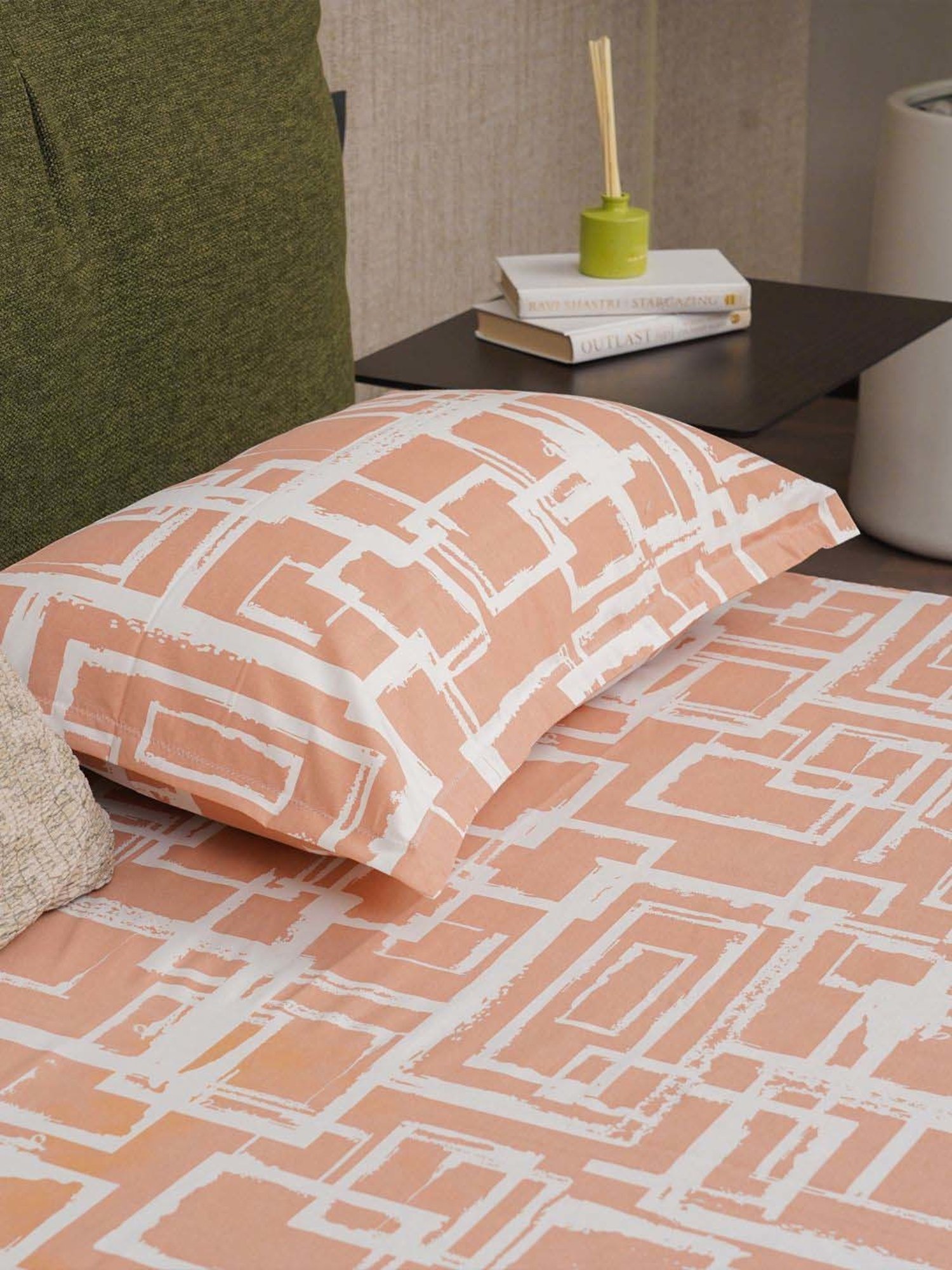 House This Juniper Blue Cotton 600 TC Double Size Bedsheet With Pillow Covers