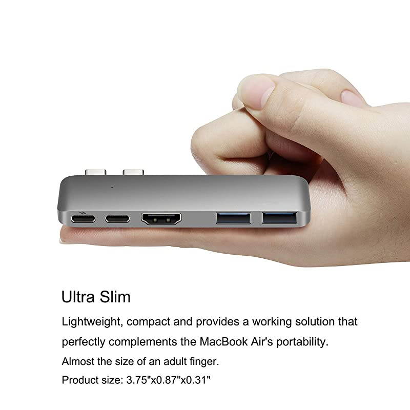 USB C Hub Adapter Dongle for MacBook Air 20182019 MacBook Pro 201920182016 Ultra Slim Type C Hub with 4K HDMI 100W Power Delivery 40Gbps Thunderbolt 3 5K60Hz and 2xUSB 30 Space Grey