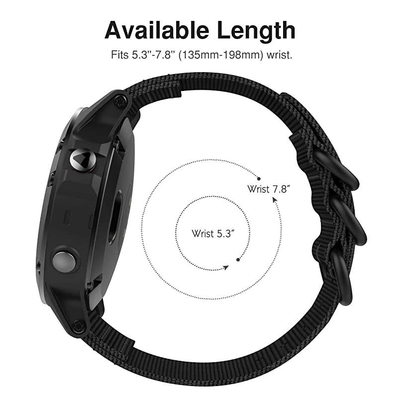 Band Compatible with Garmin Fenix 6/Fenix 6 Pro/Fenix 5/5 Plus/Forerunner 935/945/Quatix 6/Approach S62/S60, Fine Woven Nylon Adjustable Replacement Strap with Metal Buckle - Black