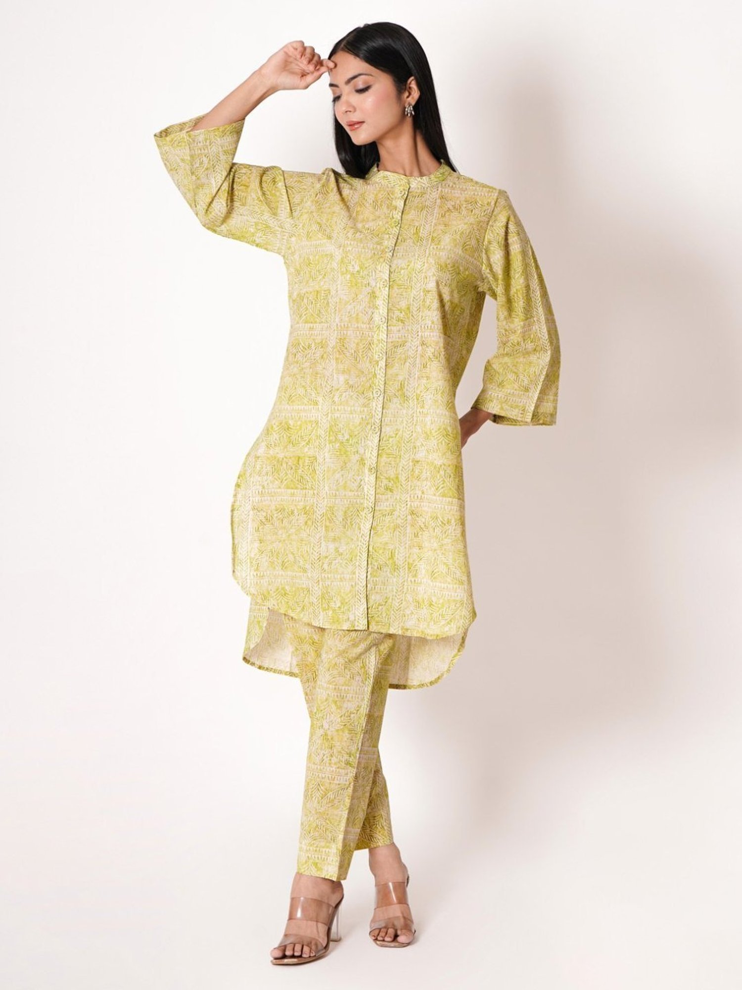 Kameez by Pooja Lime Floral Print Cotton Co-ord Set (Set of 2)