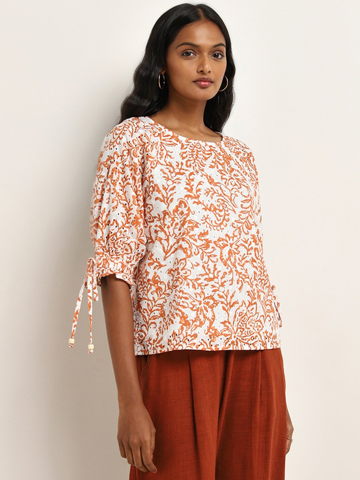 LOV by Westside Off-White Schiffli Design Cotton Top