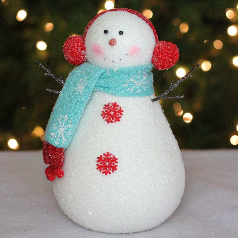 Napco 10" White and Red Snowman in Scarf Christmas Figure Decoration