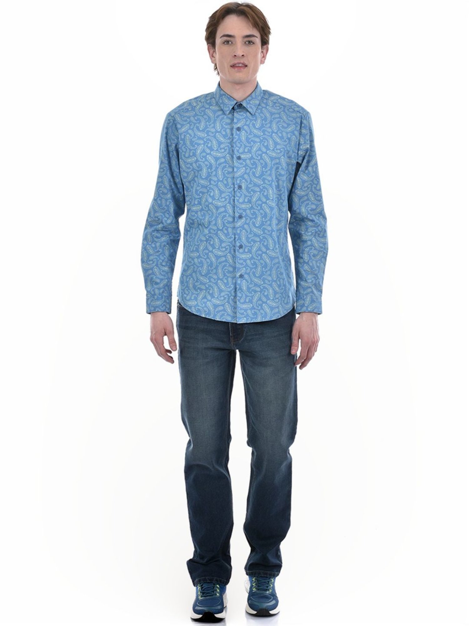 Numero Uno Blue Slim Fit Paisley Shirt