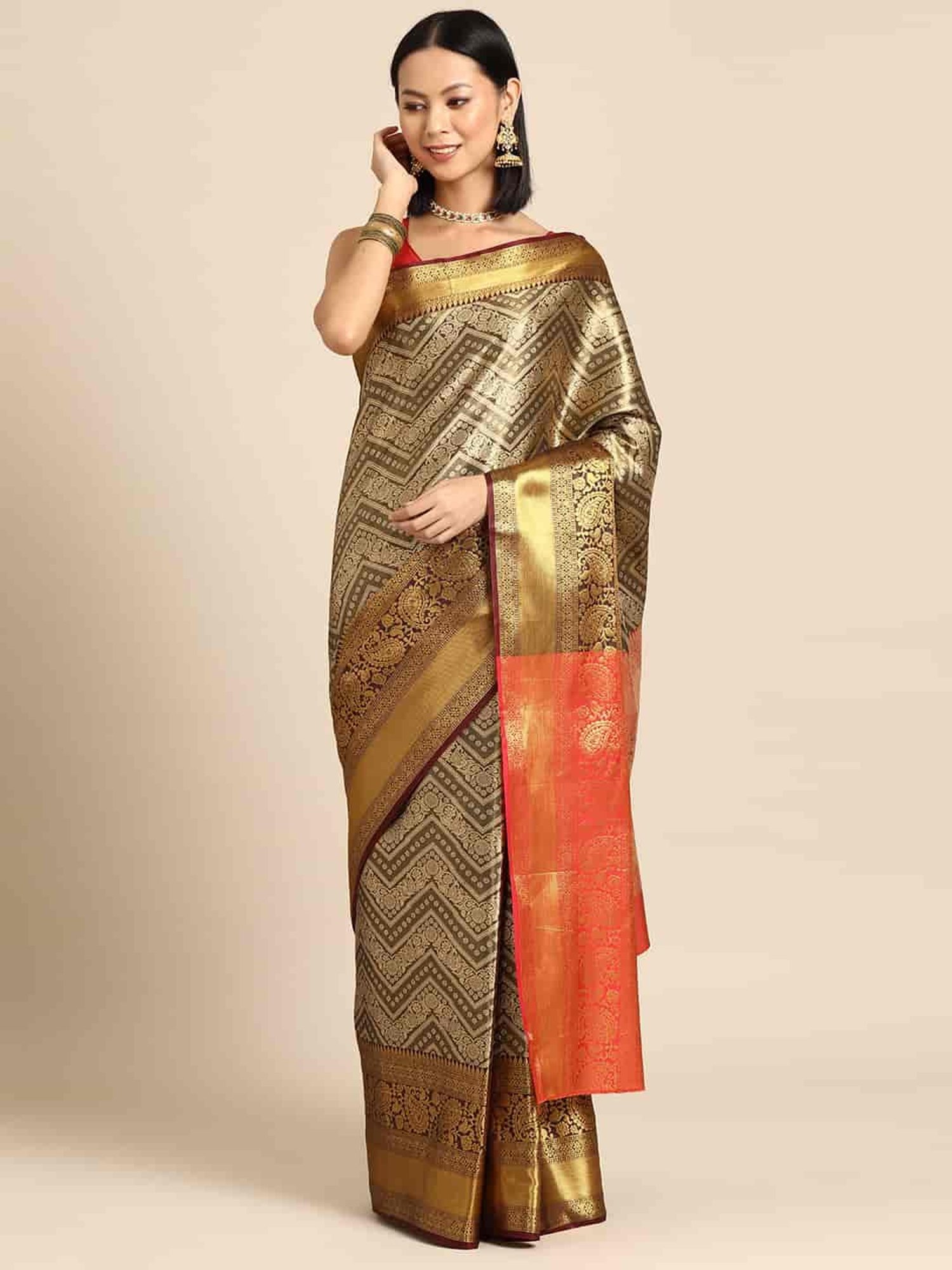 Silk Land Black Woven Saree With Unstitched Blouse