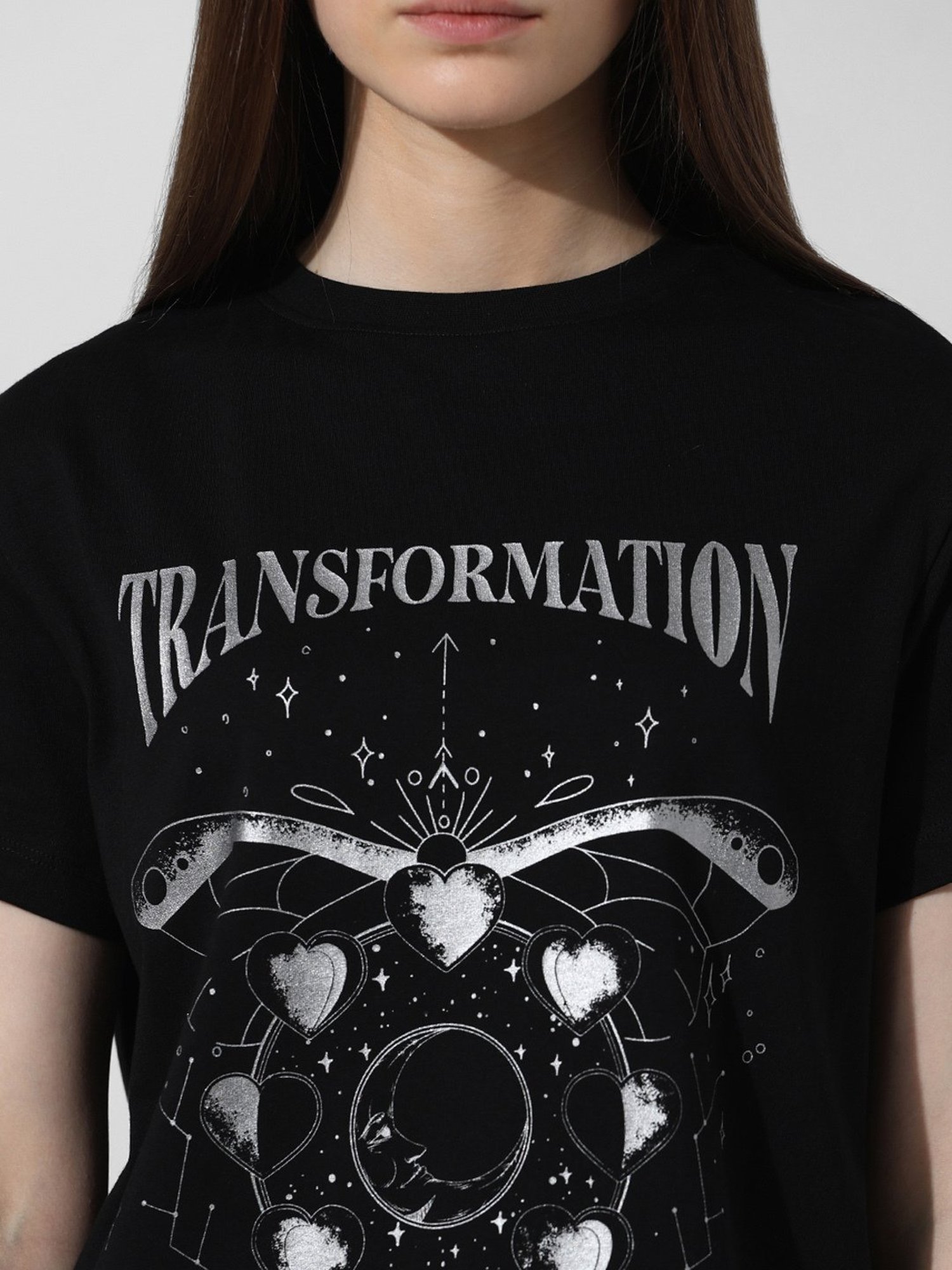 Only Black Cotton Graphic Print T-Shirt