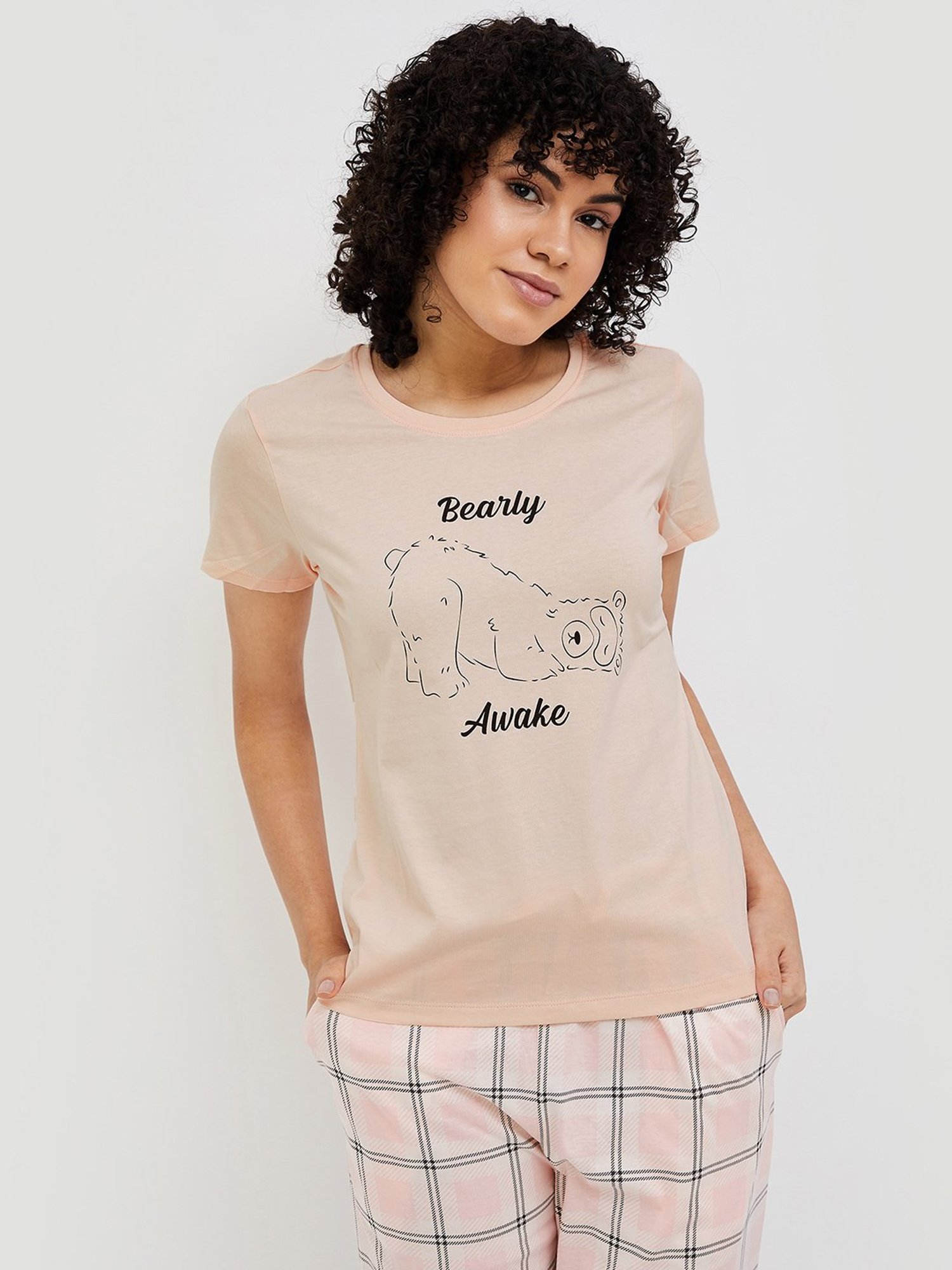 Ginger by Lifestyle Peach Cotton Graphic Print T-Shirt