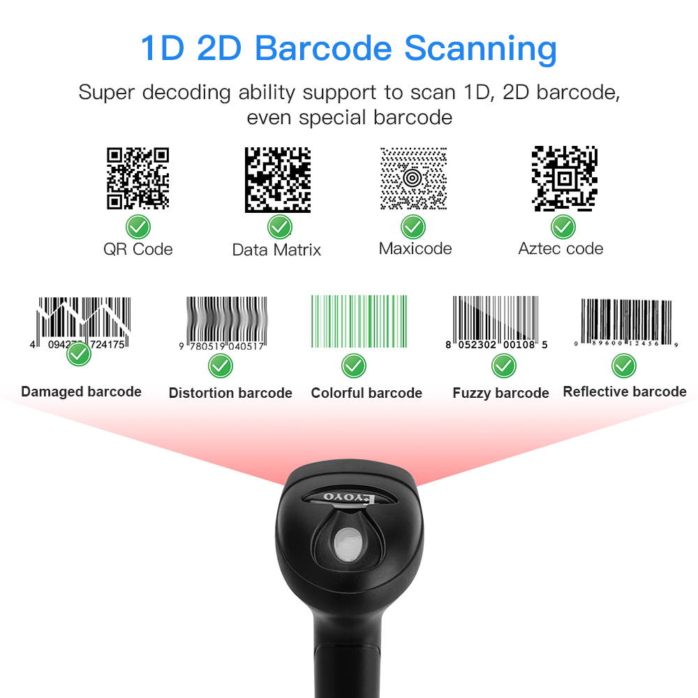 Eyoyo Wired 1D QR 2D barcode scanner, handheld USB Wired Bar Codes Reader CCD PDF417 Data Matrix Bar Code Image Automatic Scanning Compatible with Windows xp/7/8/10 Mac OS Linux