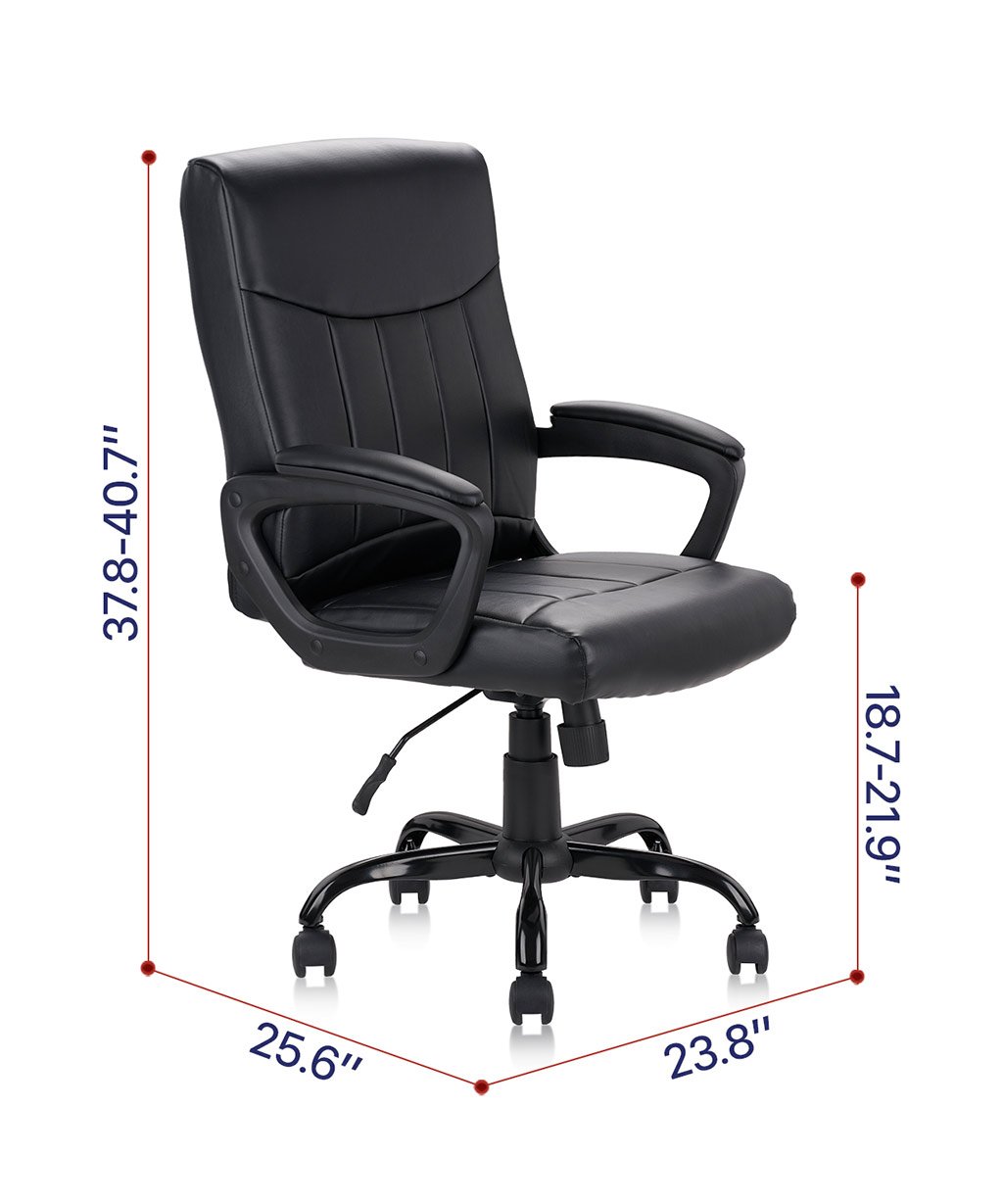 Mid Back Leather Office Executive Chair with Lumbar Support and Padded Armrestes Swivel Adjustable Ergonomic Design for Home Computer Desk