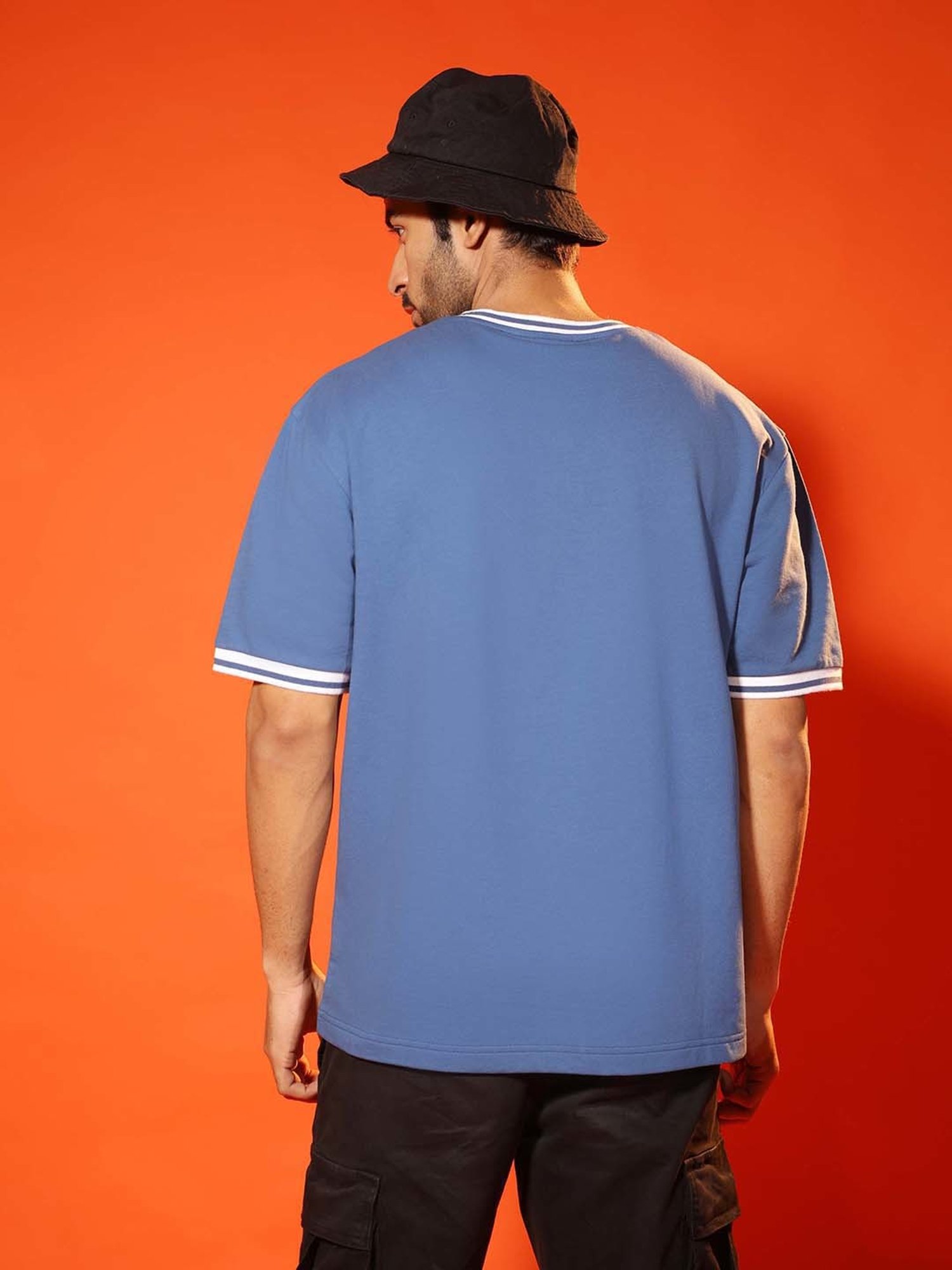 SUBTRACT Dark Blue Regular Fit Cotton Oversized Crew T-Shirt