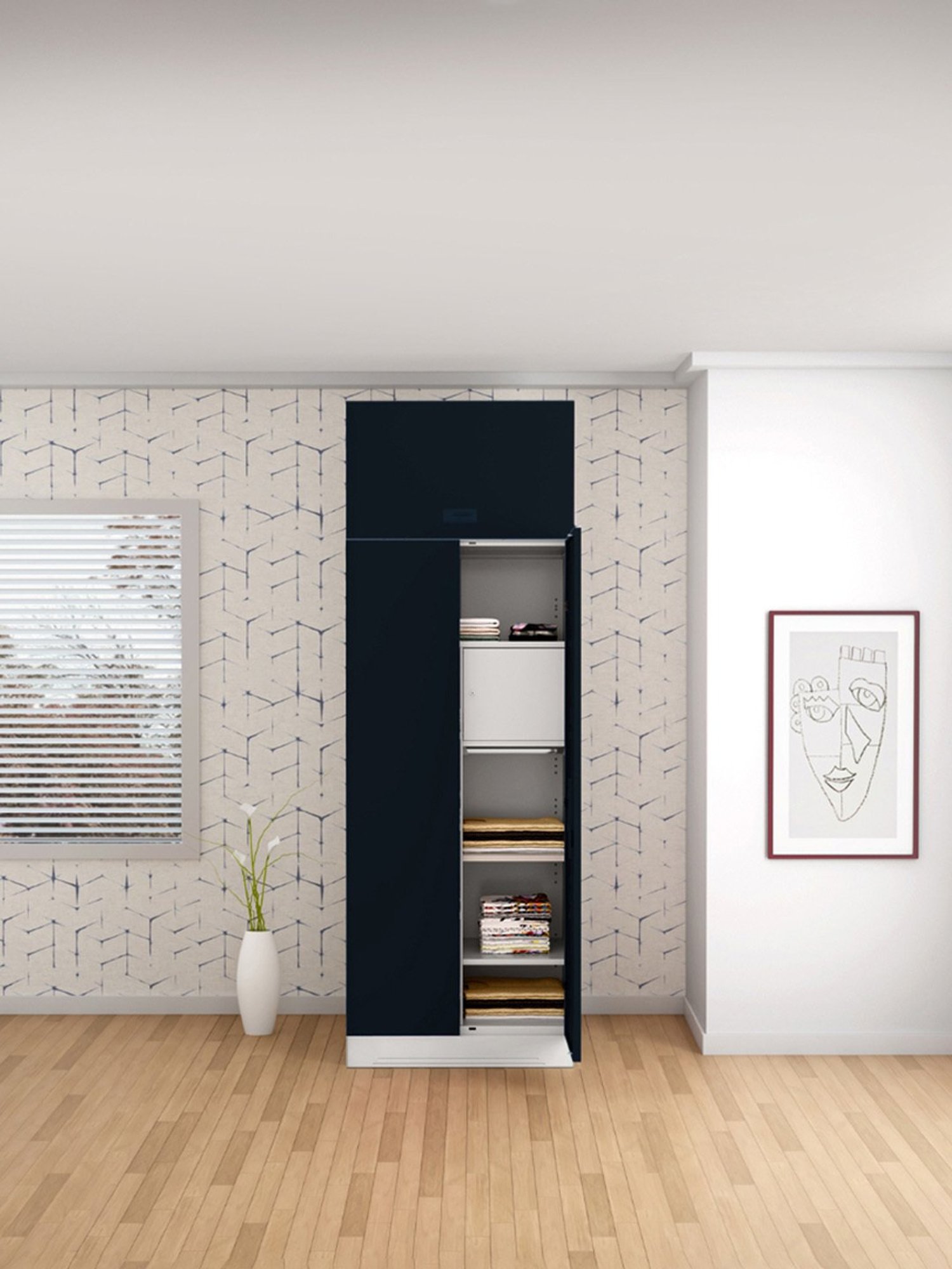 Godrej Interio Slimline 2-Door Steel Almirah, Blue (1-Year Warranty, 1 Locker, 1 Drawer,OHU)