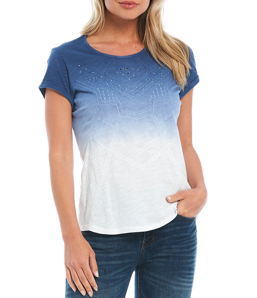 Reba Embellished Ombre Graphic Shirttail Short Sleeve Tee