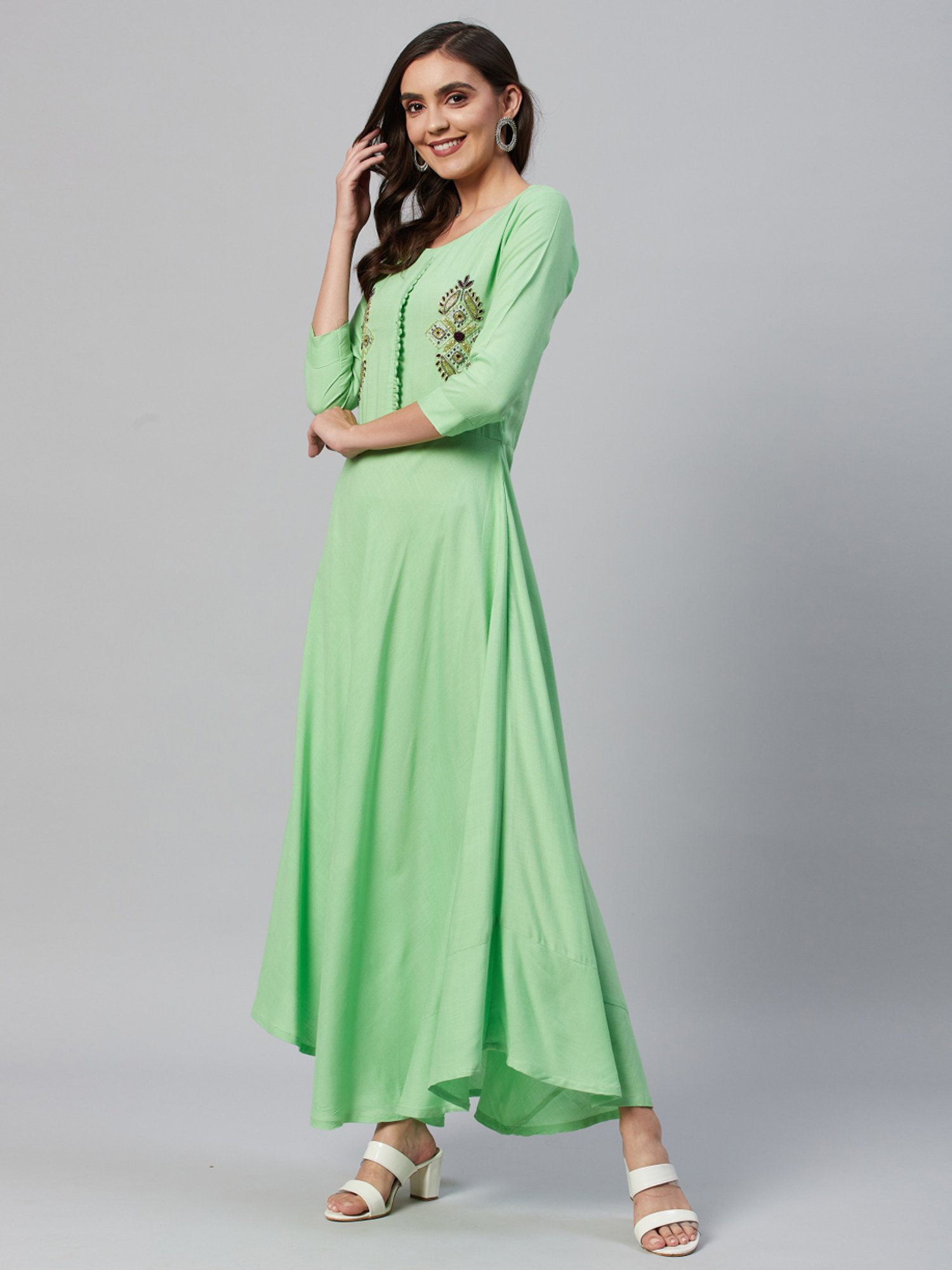 HIGHLIGHT FASHION EXPORT Green Embellished Maxi Dress