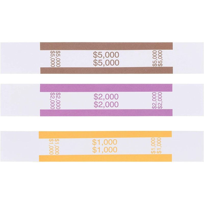 Sustainable Greetings 300 Pack Self Adhesive Currency Bands, Assorted 1000 2000 5000 Money Bill Wrappers