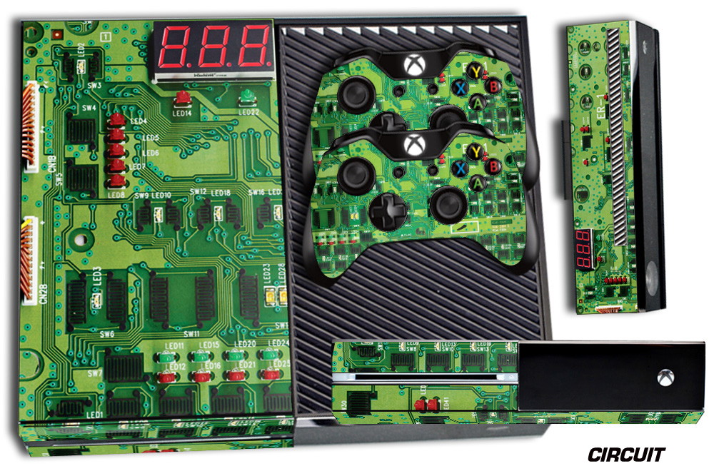 Microsoft Xbox ONE Console Skin plus 2 Controller Skins - Circuit
