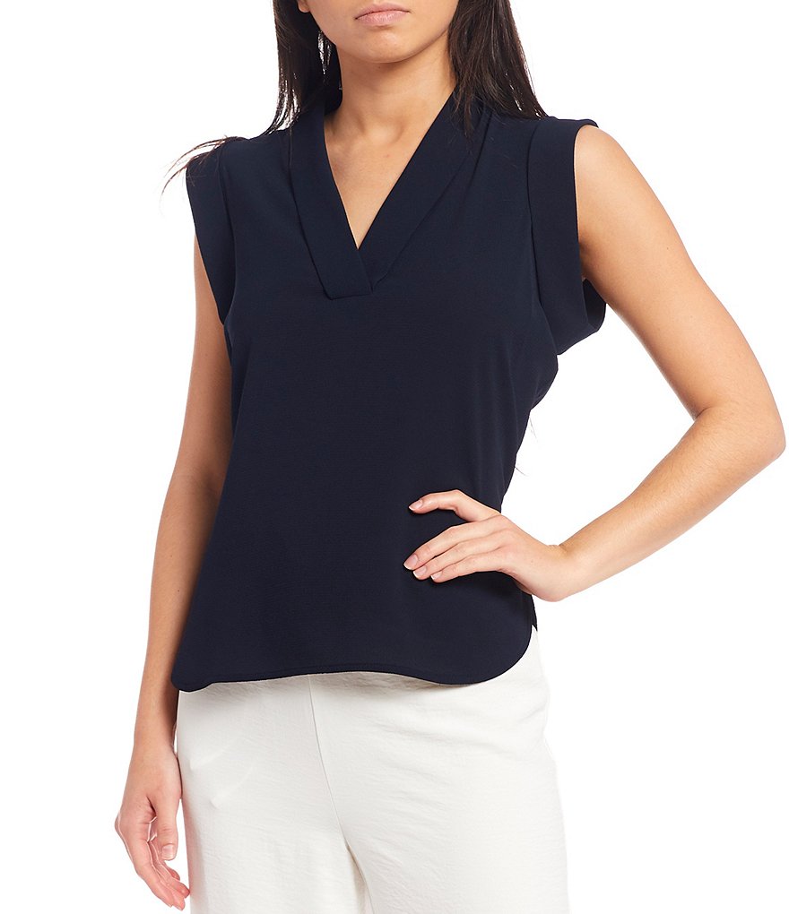 Calvin Klein Petite Size Textured Stretch Woven Sleeveless V-Neck Top